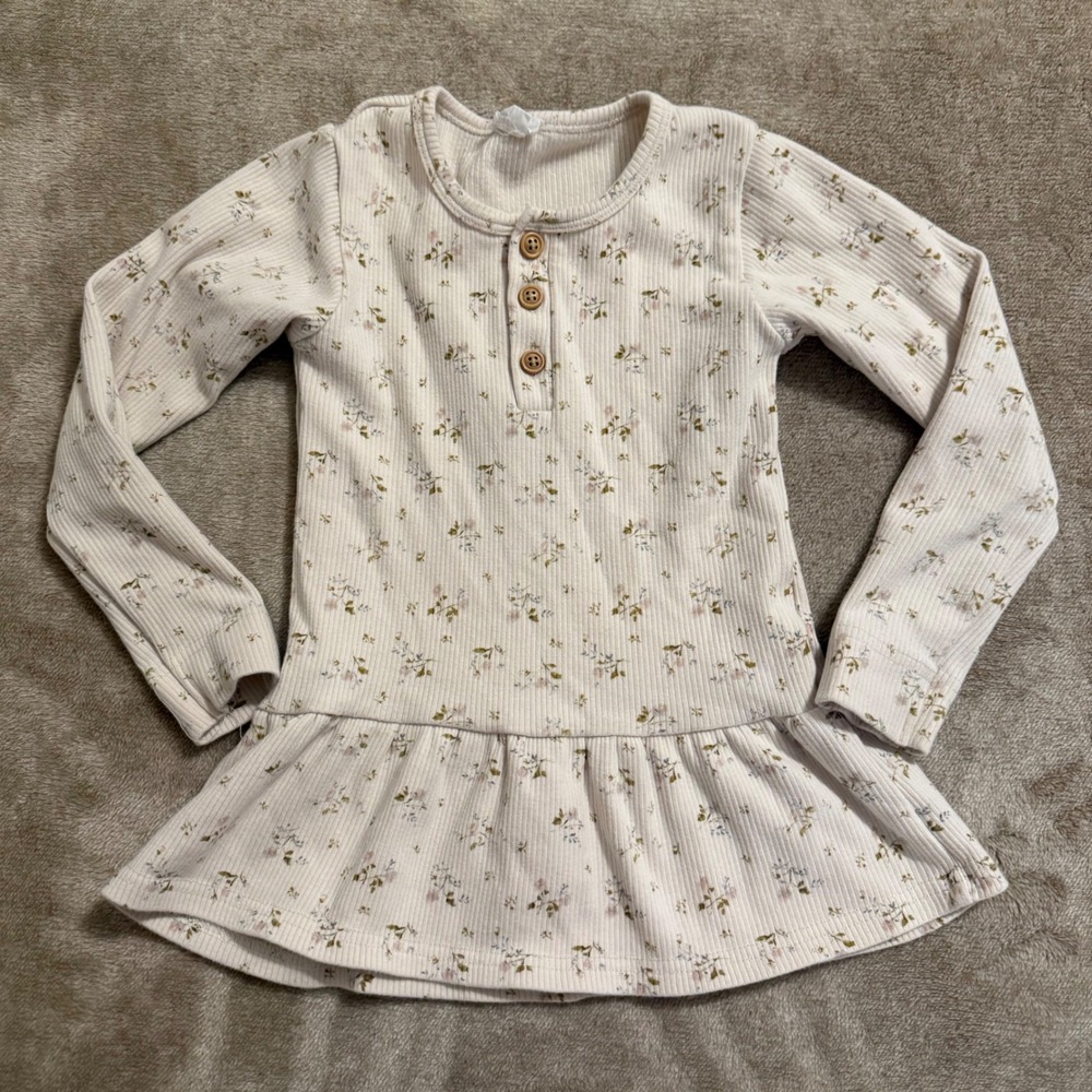 Jamie Kay Girls Organic Cotton Ribbed Floral Peplum Henley Top Cream Size 5 5Y